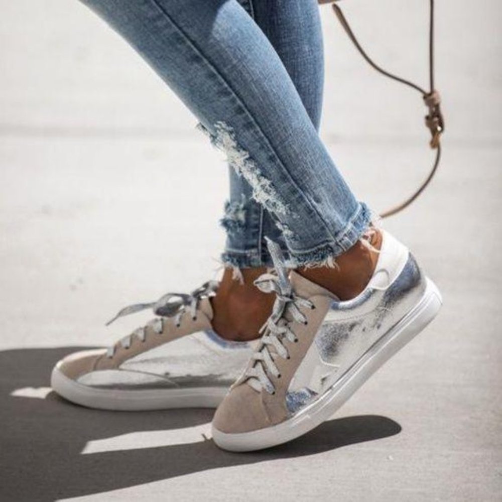 Metallic Silver Low Top Star Sneakers - Picture 5 of 15